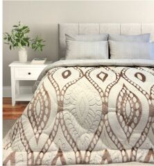 OOYYO Çift Kişilik Desenli Jakarlı Wellsoft Uyku Seti-Düz Çarşaflı 2 Yastık Kılıflı, S.Kahve/Krem