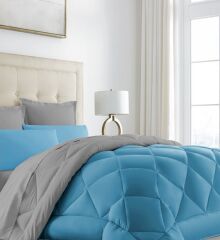 OOYYO Çift Taraflı Lux Uyku Seti - Çift Kişilik TURKUAZ-GRİ