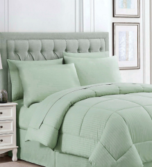 OOYYO Çift Kişilik Saten Çizgili Uyku Seti - Özel Çantalı - Mint Yeşili